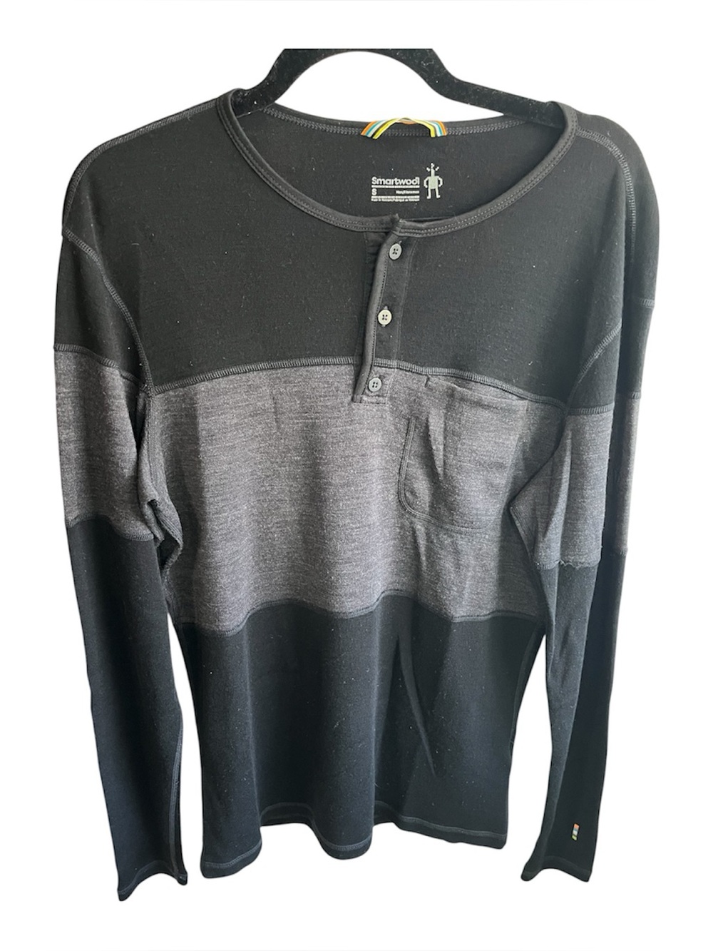 Smartwool Merino Sport 150 Colorblock Henley Black/Charcoal Size Small